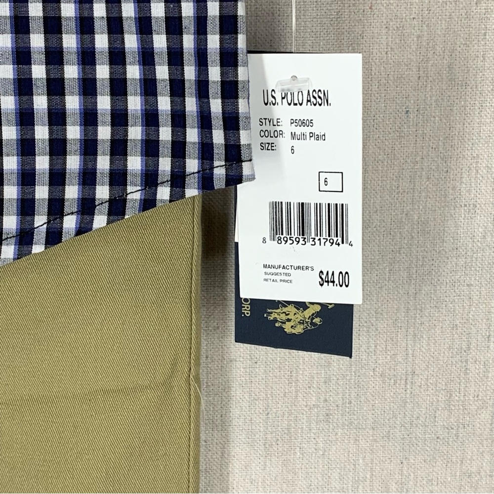 U.S. Polo Assn~NWT~Boy’s 2 Piece Plaid Button Up Shirt/Khaki Pant Set~Sz 6 - Picture 15 of 15